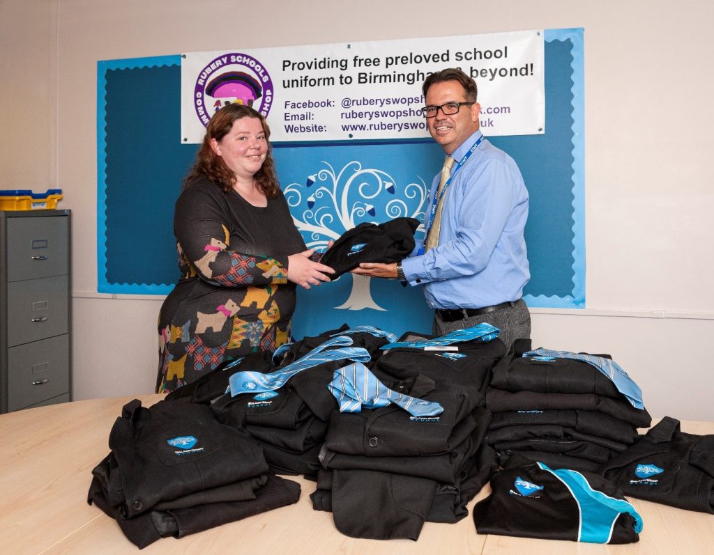 Headteacher Damian McGarvey with Rubery Schools Community Swop Shop founder Kristina Murphy