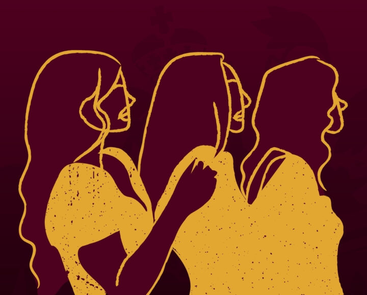 Illustrated image of three women stood together